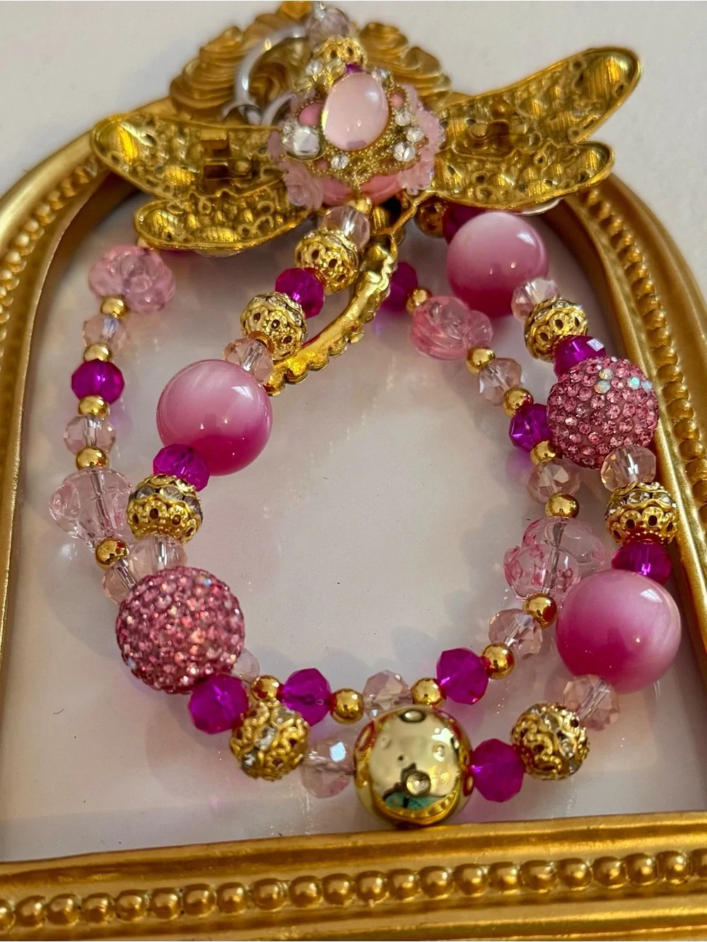 New Hot Pink Beaded Dragonfly Phone Chain
